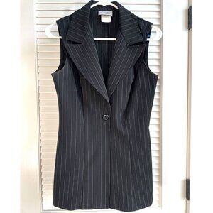 Vintage Breakin' Loose Button Up Vest Women Black Notch Collar Pin Stripe Y2K